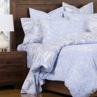 Marbled Reversible Cal King Size Art Moroccan Blue Double Quilt Duvet